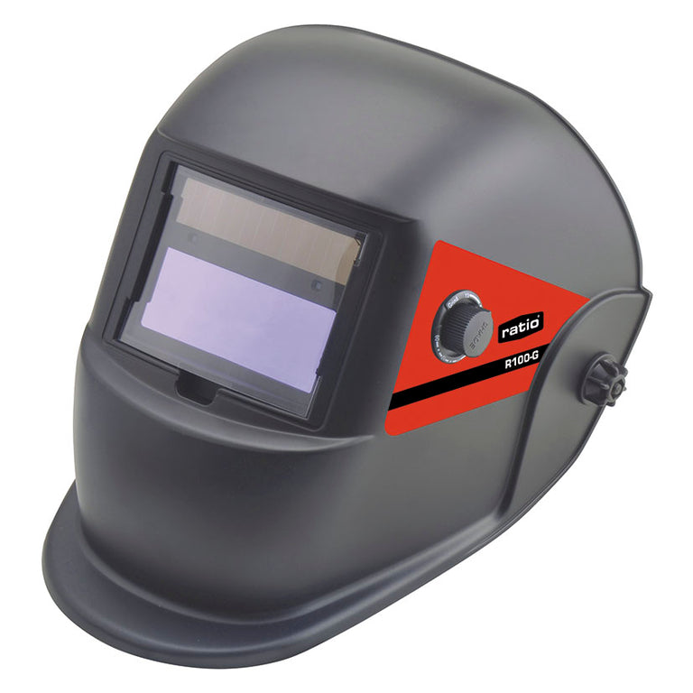 Pantalla de soldadura electrónica RATIO R100-G negra con potenciómetro lateral y visor automático.