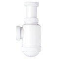 Sifón de botella extensible Crearplast C-2 blanco con salida horizontal y racor para desagüe sanitario.