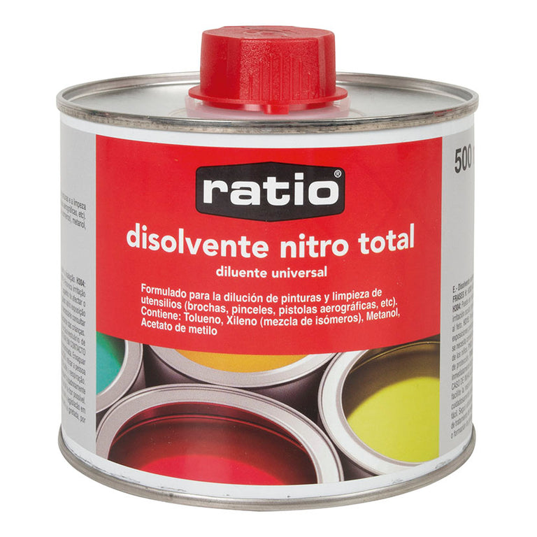 Lata de 500 ml de disolvente universal RATIO nitro total para herramientas de pintura.