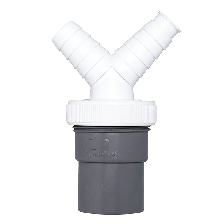 Toma de desagüe doble Crearplast C-266 para encolar en tubería de 40mm, conexión para dos electrodomésticos.