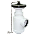 Sifón de botella extensible Crearplast blanco con válvula, tapón y cadena para desagüe de lavabo o bidé