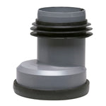 Manguito WC excéntrico gris con junta labiada negra para conexión de desagüe.