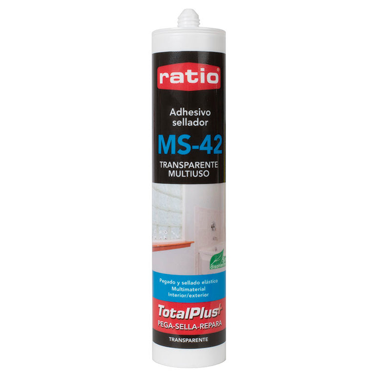 Cartucho de adhesivo sellador transparente RATIO MS-42 de 290ml para pegado y sellado elástico multiuso