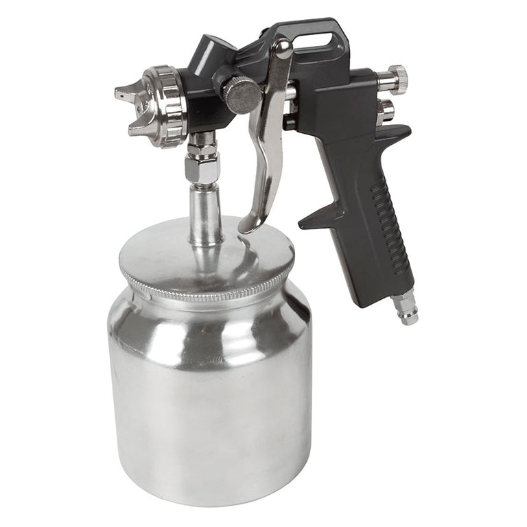 Pistola de pintar RATIO 696-12 con depósito inferior metálico de 750cc y boquilla ajustable para bricolaje.