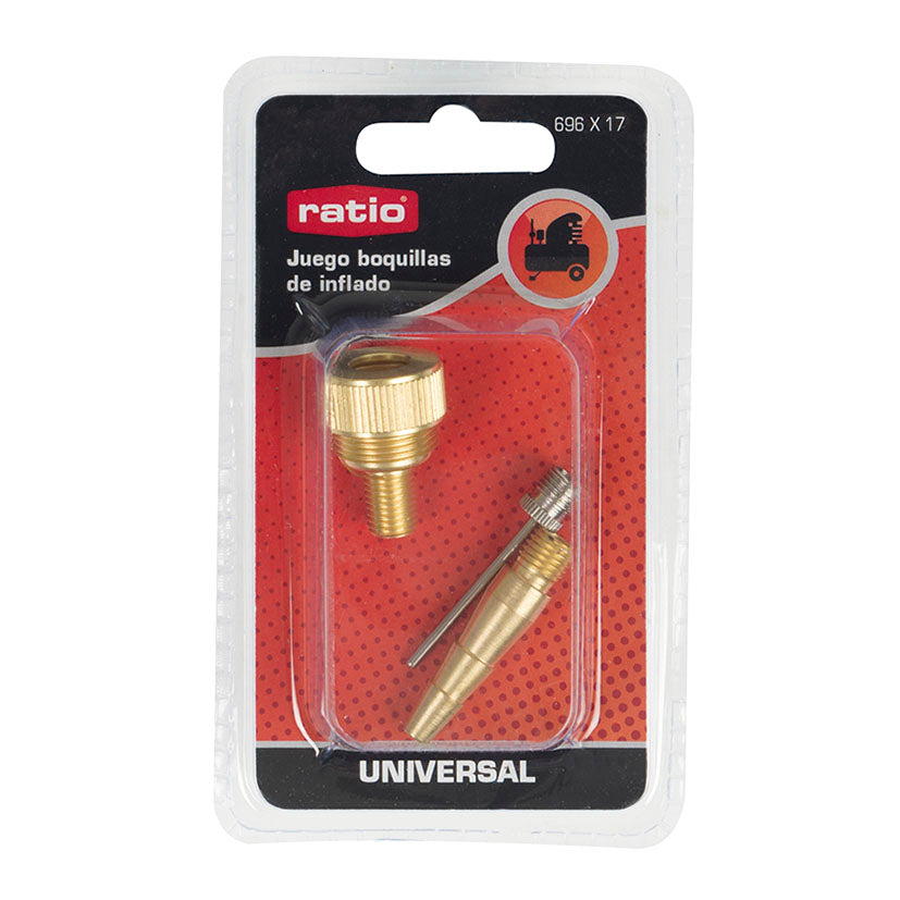 Embalaje blíster del juego de boquillas de inflado universal RATIO para accesorios de aire comprimido.