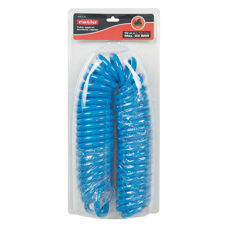 Embalaje manguera espiral RATIO azul de 10m x 12mm presión máx 22 Bar.