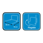 Iconos técnicos del soporte de bicicleta: dimensiones 50x53 cm, función plegable y carga máxima de 30 kg.