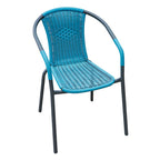 Silla de terraza Basic de fibra trenzada azul con reposabrazos y patas metálicas