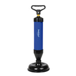 Desatascador de succión Habitex Universal con ventosa ancha y cuerpo azul de alta presión.