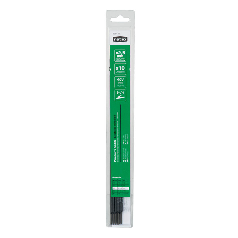 Blíster de 10 electrodos RATIO para hierro fundido de 2,5 mm x 300 mm