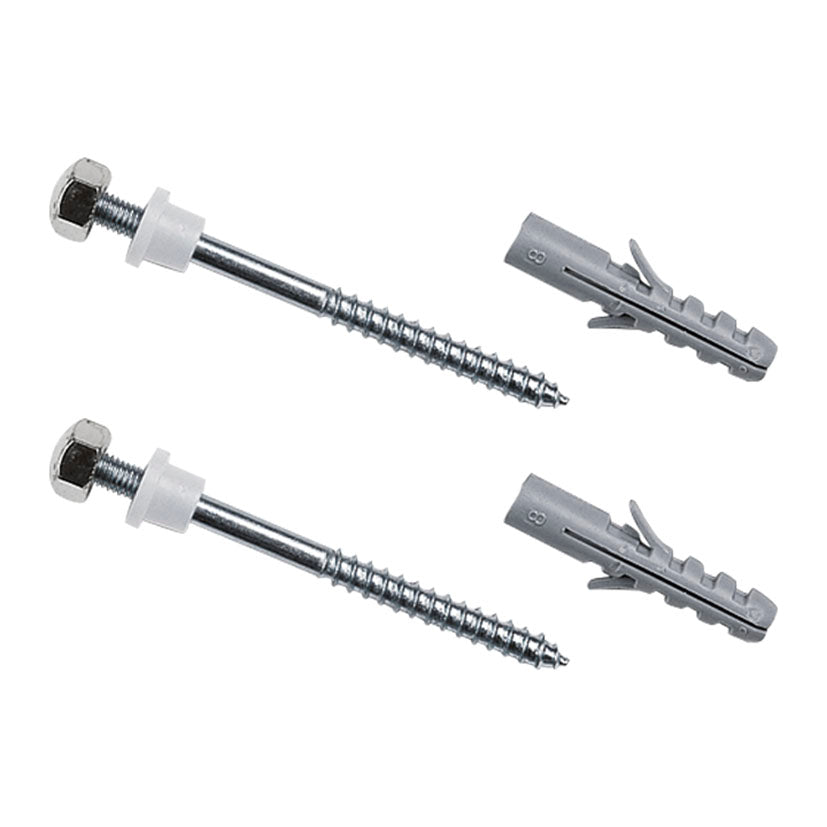 Pareja de tornillos fijación vertical 5x75mm Fominaya para sanitarios con cabeza de latón cromado y tacos.