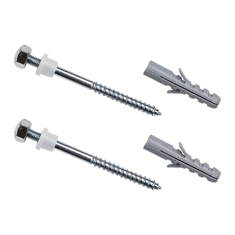 Pareja de tornillos fijación vertical 5x75mm Fominaya para sanitarios con cabeza de latón cromado y tacos.