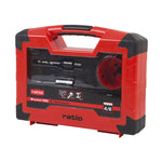 Maletín rígido rojo y negro RATIO conteniendo kit de 9 piezas de sierras corona bi-metal HSS.