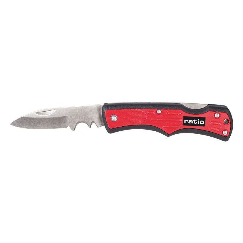 Navaja para electricista RATIO 6551 con hoja de acero inoxidable y mango ergonómico rojo y negro