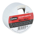 Cinta de embalaje blanca RATIO de 48mm para precintado de cajas y uso profesional.