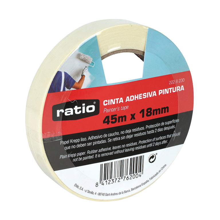 Cinta de enmascarar Ratio 18mm x 45m para perfiles estrechos y marcos de ventanas