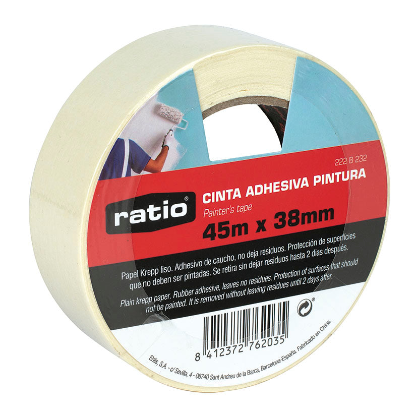 Cinta adhesiva de carrocero Ratio 38mm x 45m con adhesivo de caucho sin residuos