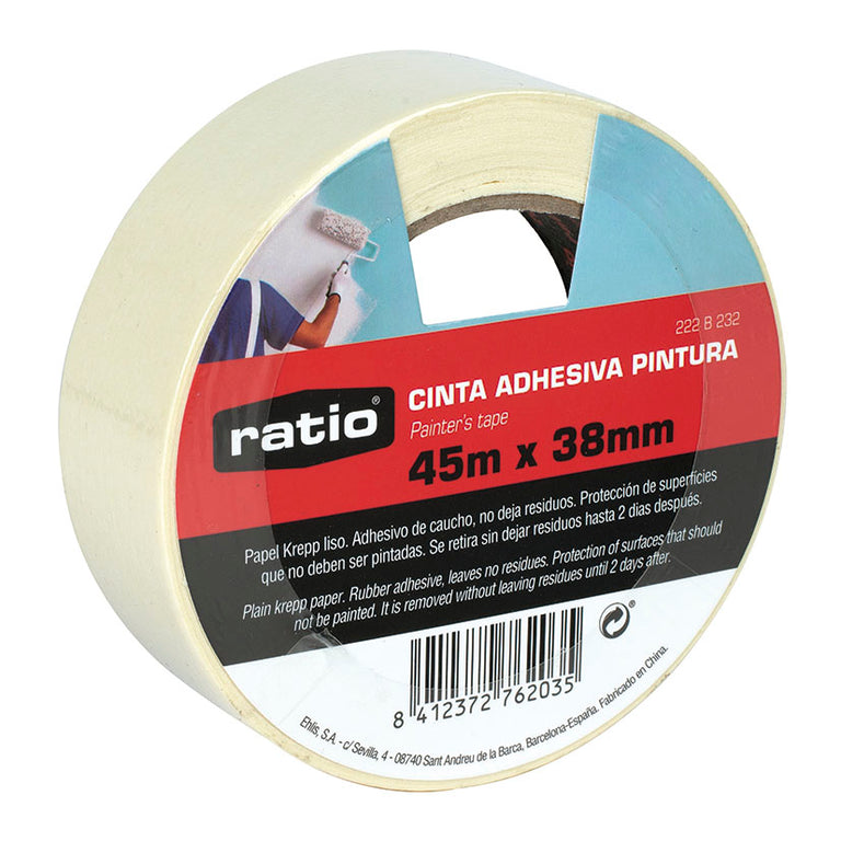 Cinta adhesiva de carrocero Ratio 38mm x 45m con adhesivo de caucho sin residuos