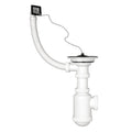 Sifón botella CREARPLAST C-281 blanco con válvula de acero inoxidable, rebosadero flexible y tapón con cadena.