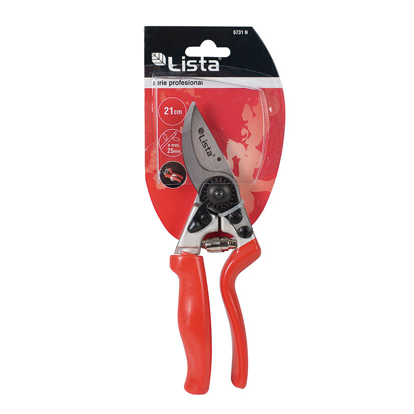 Blíster de la tijera de poda LISTA 6731 serie profesional con especificaciones de 21cm y corte de 25mm.