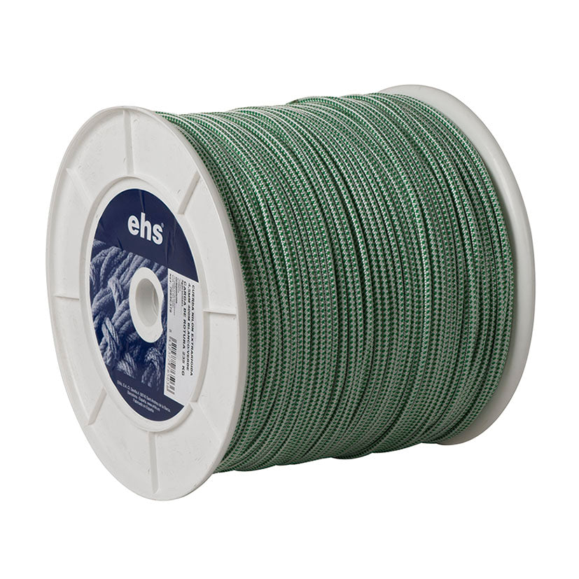 Cuerda trenzada de nailon EHS 4,5mm x 400m en color blanco y verde con protección UV.