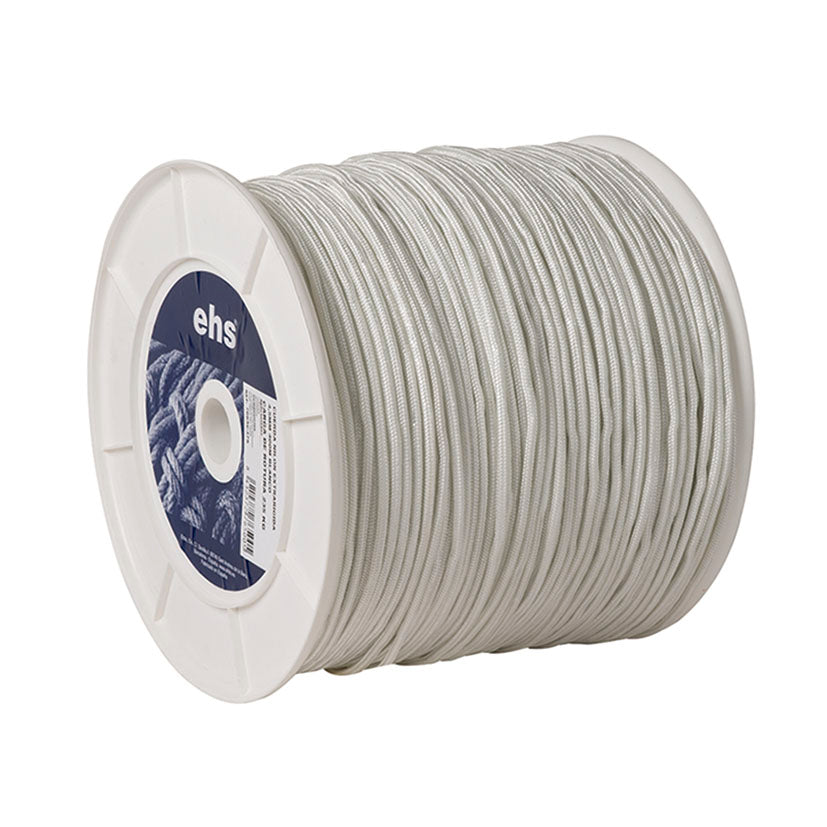 Bobina de cuerda de nailon extrarígida EHS 4,5mm color blanco para tendederos y exteriores.