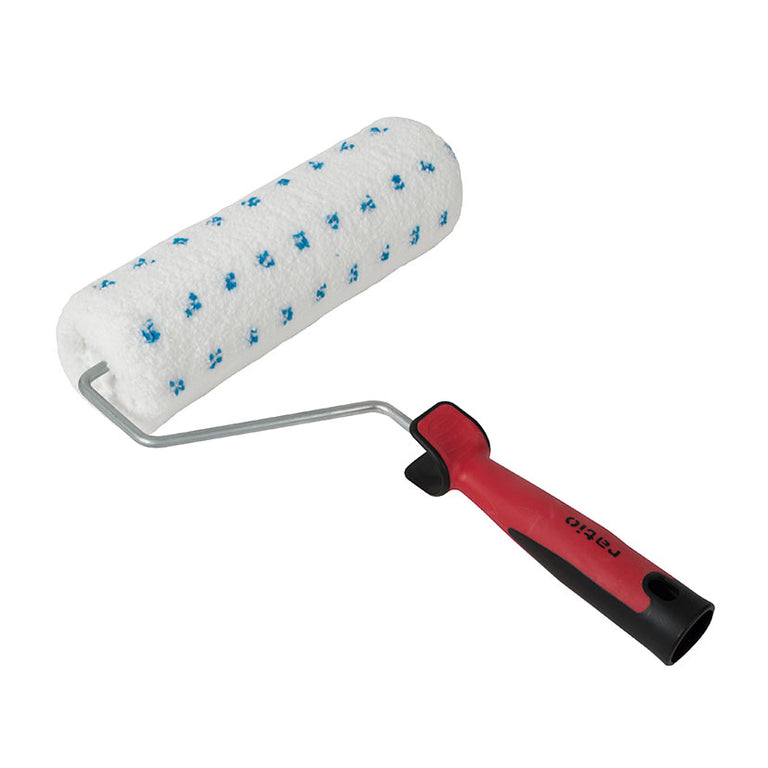 Rodillo de pintura antigota RATIO serie profesional de 22 cm con mango ergonómico bimaterial rojo y negro.