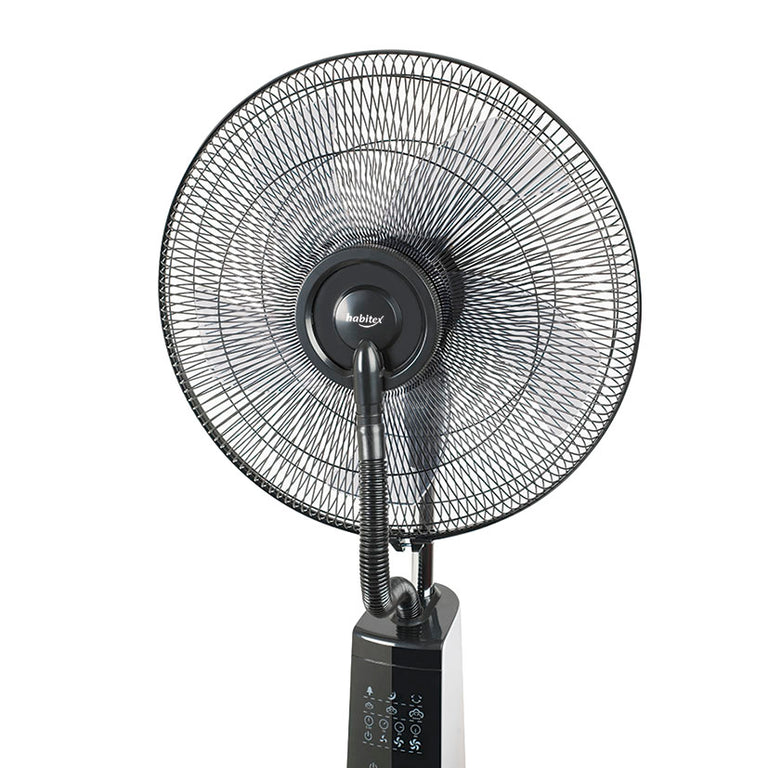 Primer plano del cabezal oscilante de 40 cm con rejilla protectora y difusor de nebulización