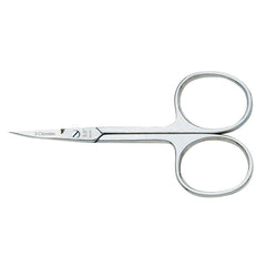 Tijera de manicura curva 3 Claveles de 3,5 pulgadas fabricada en acero niquelado con grabado de marca y origen.