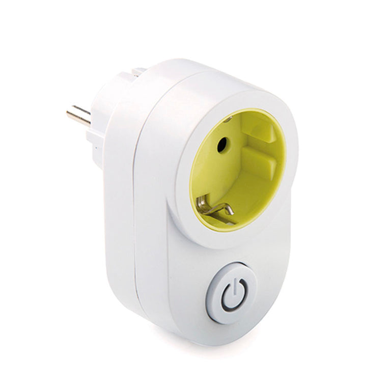 Adaptador de enchufe blanco Famatel con interruptor de encendido y apagado y toma de tierra lateral