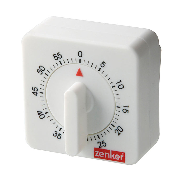 Temporizador de cocina mecánico Zenker Fackelmann de 60 minutos en color blanco con dial giratorio y cuerpo de ABS