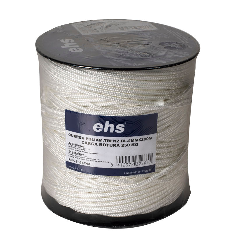 Bobina industrial de cuerda poliamida trenzada EHS 4mm x 200m con carga de rotura de 250kg