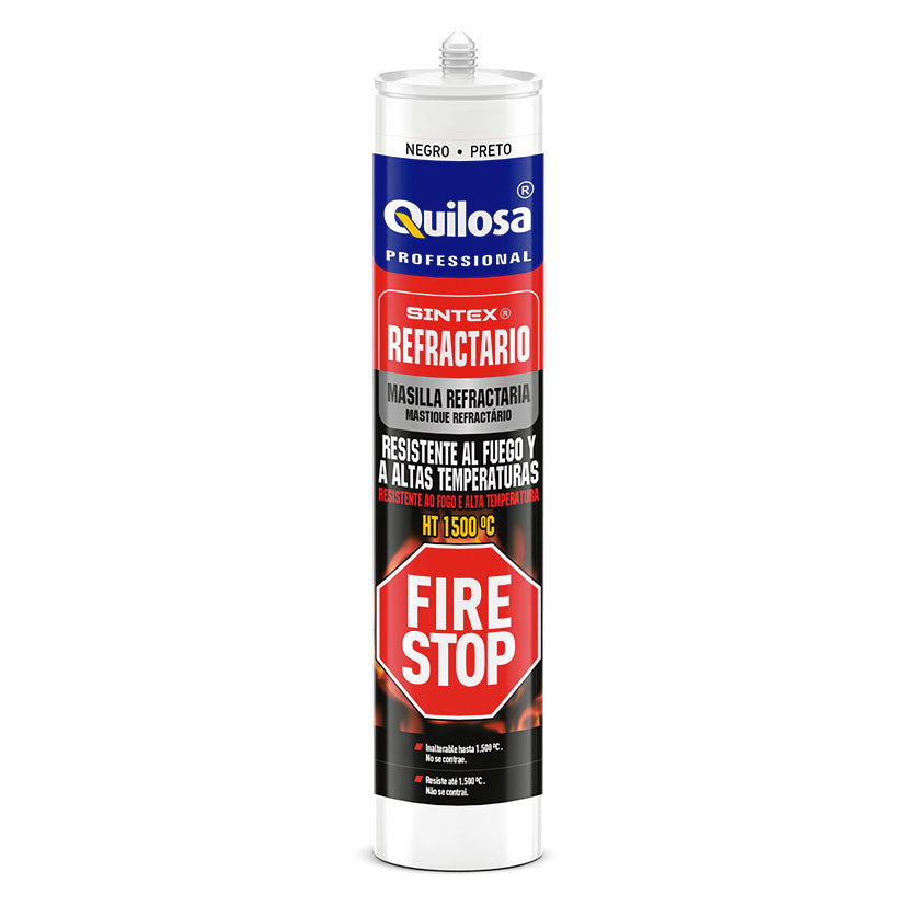 Cartucho de sellador refractario Quilosa Sintex Fire Stop negro resistente a 1500 grados para chimeneas y hornos