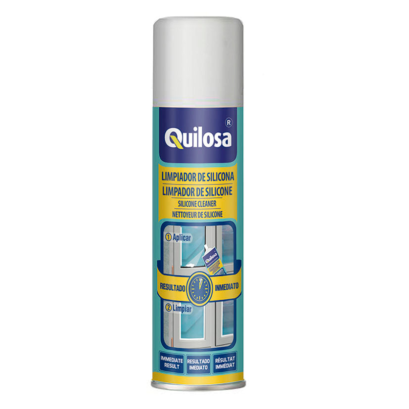 Spray limpiador de silicona Quilosa 150ml para eliminar restos frescos de selladores en superficies.