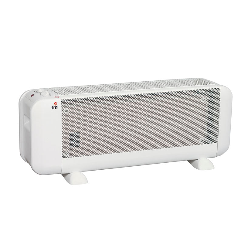Radiador de mica FM BM-20 color blanco de 2000W con rejilla de protección y diseño compacto para suelo.