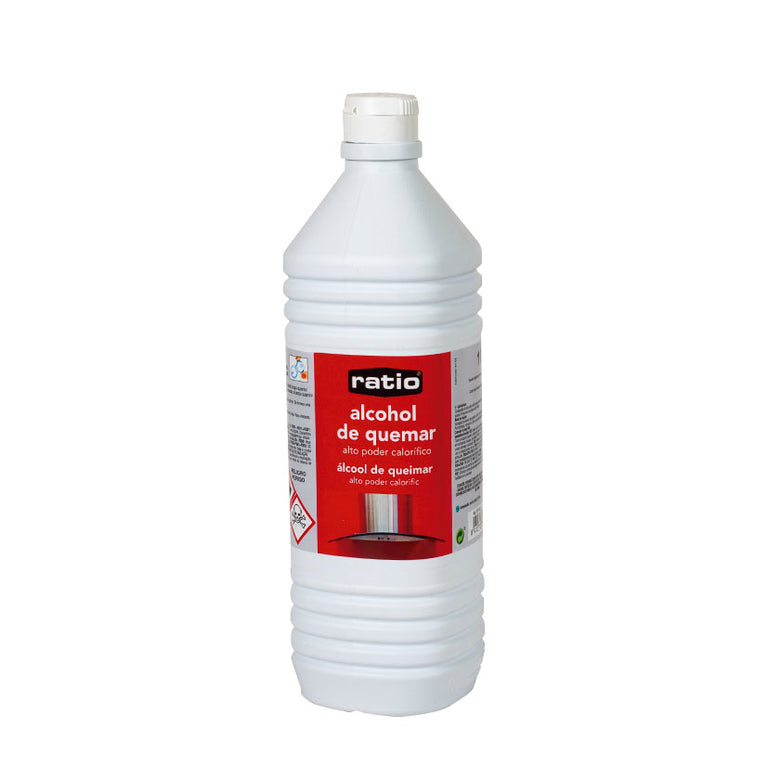 Botella blanca de 1 litro de alcohol de quemar RATIO de alto poder calorífico para limpieza y fondues