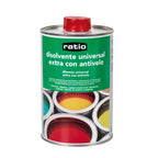 Envase de 1 litro de disolvente universal extra con antivelo RATIO para uso profesional y bricolaje.