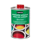 Envase de 1 litro de disolvente universal extra con antivelo RATIO para uso profesional y bricolaje.