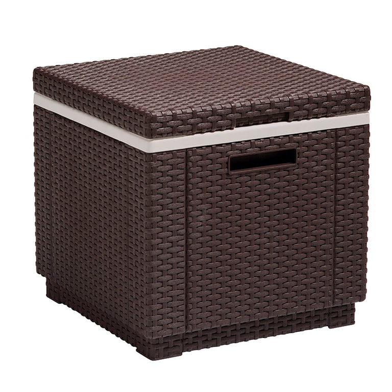 Mesa auxiliar y nevera Keter Ice Cube cerrada color marrón resistente a rayos UV