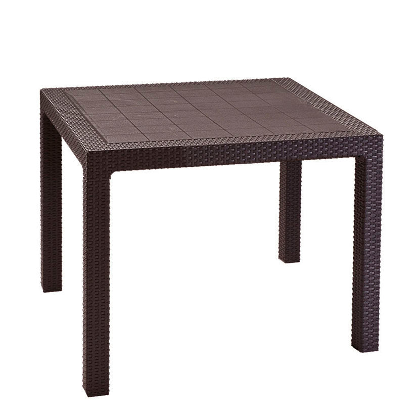 Mesa de jardín cuadrada Quarted en resina marrón imitación ratán plano
