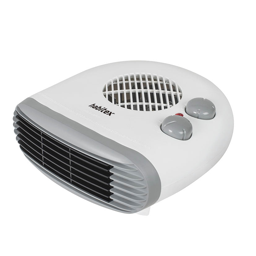Termoventilador horizontal Habitex E306 en color blanco con rejilla ajustable y mandos de control superiores.