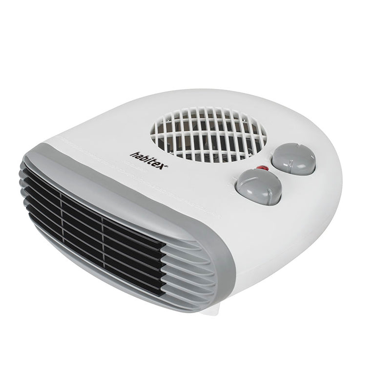 Termoventilador horizontal Habitex E306 en color blanco con rejilla ajustable y mandos de control superiores.