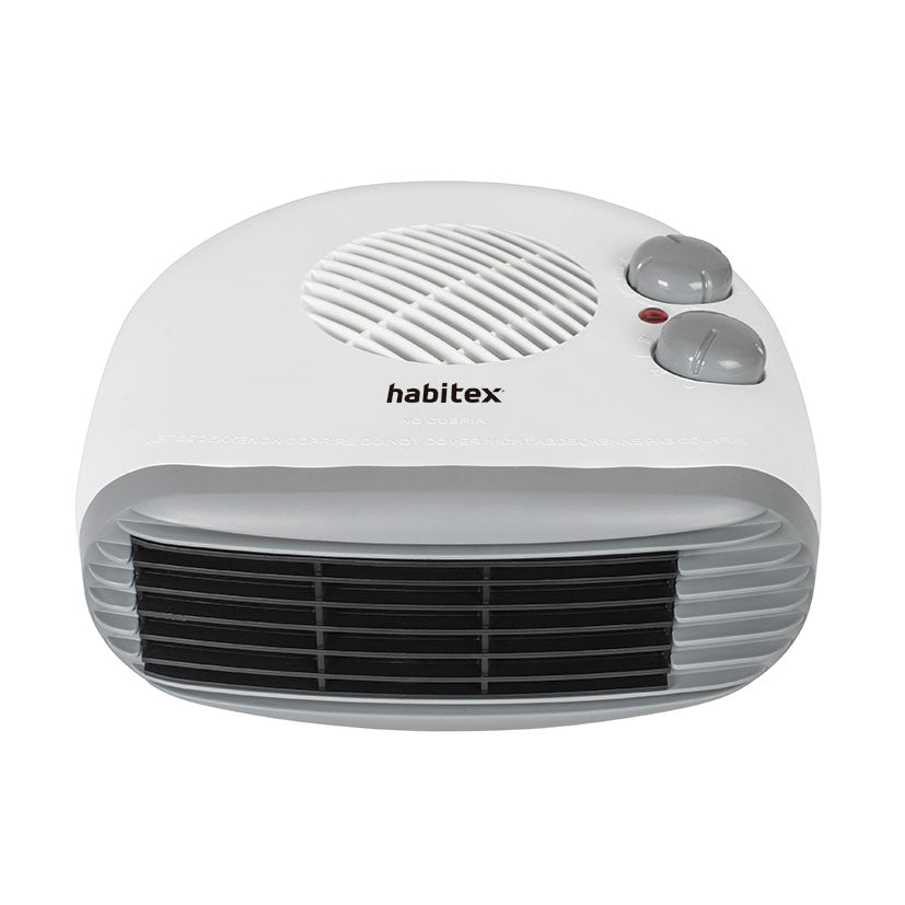 Vista superior del calefactor Habitex E306 mostrando el termostato regulable y el selector de funciones de calor.