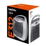 Caja del termoventilador cerámico Habitex E312 de 1500W con especificaciones técnicas