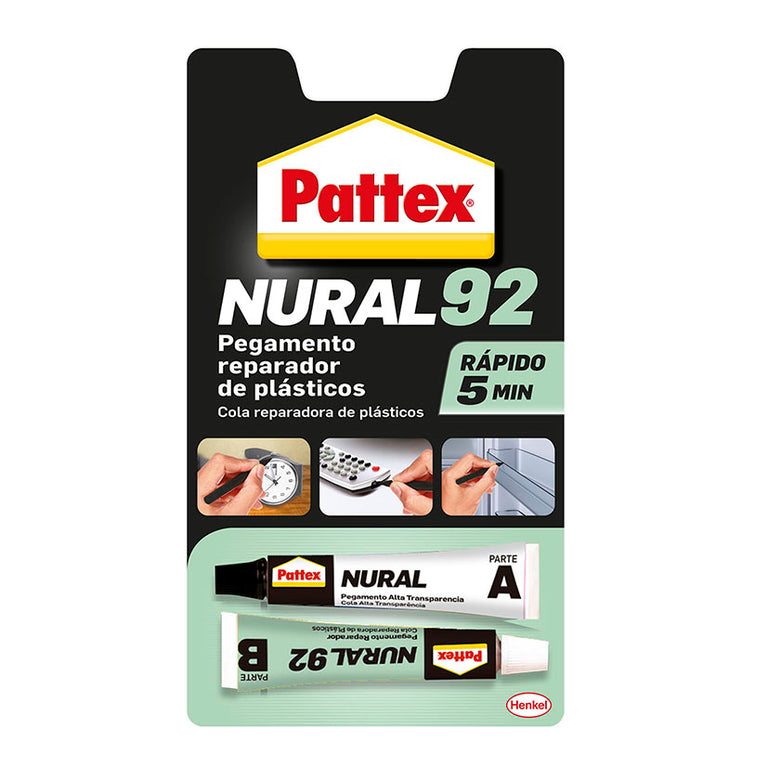 Blíster de Pattex Nural 92 pegamento reparador de plásticos rápido 5 minutos con tubos A y B