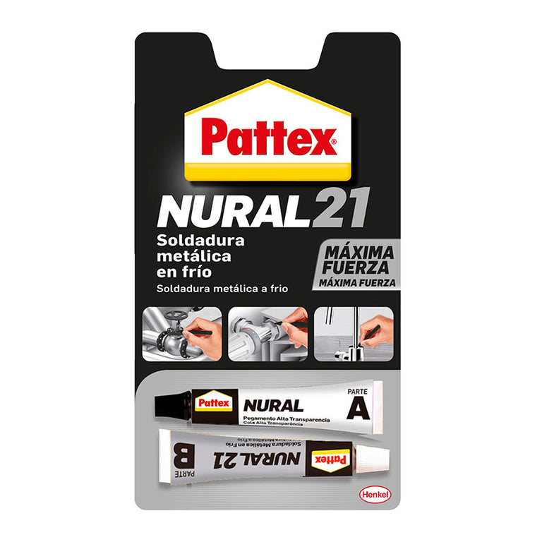 Blíster de Pattex Nural 21 soldadura metálica en frío con tubos parte A y B de 22ml