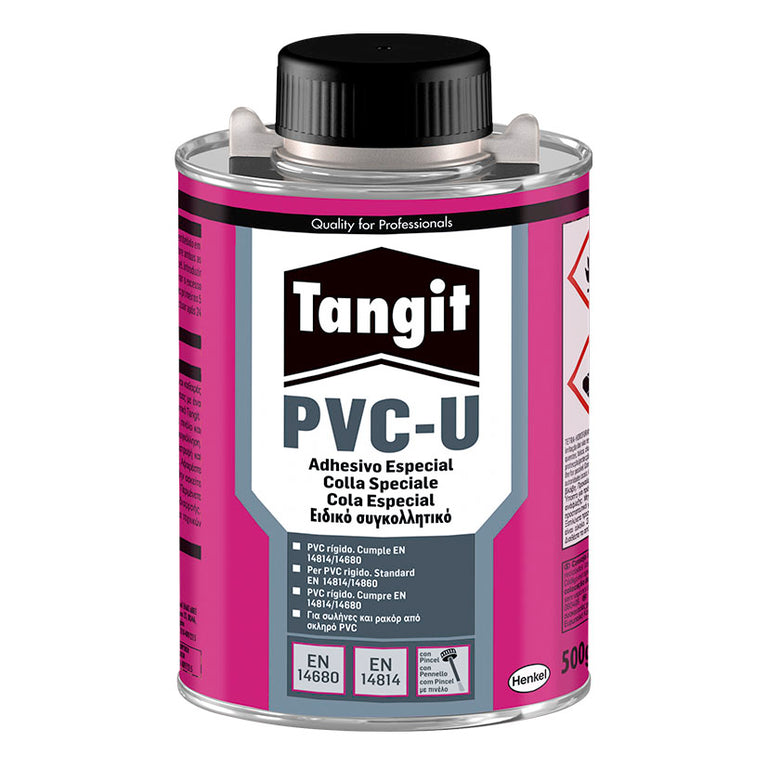 Lata de adhesivo Tangit PVC-U de 500g con pincel aplicador para tuberías de presión