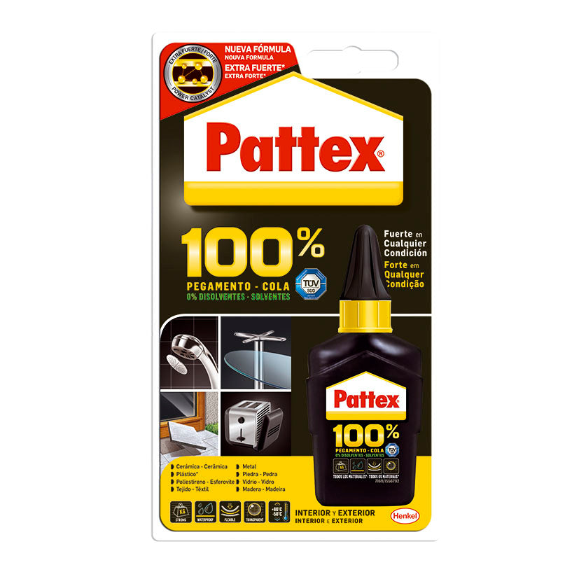 Envase de Pattex 100% Pegamento-Cola multiusos extra fuerte y transparente de 50g