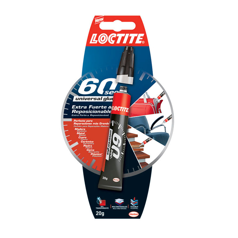 Tubo de pegamento Loctite 60 sec gel transparente para reparaciones multimateriales