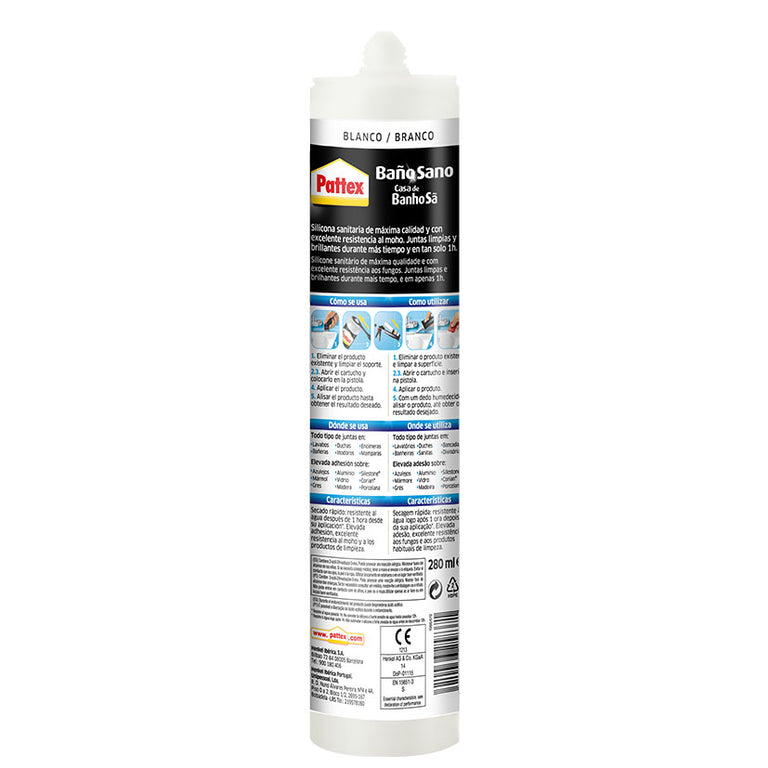 Instrucciones de aplicación y materiales compatibles de silicona Pattex